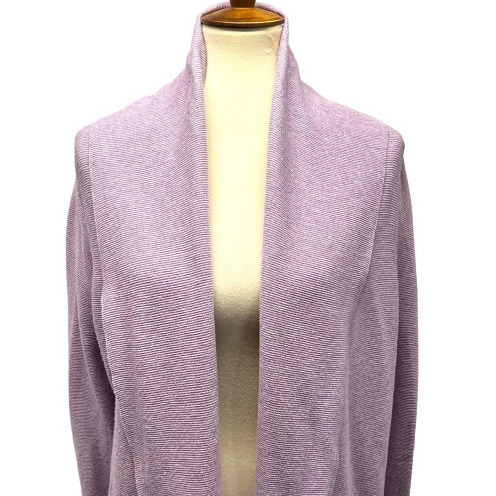 Eileen Fisher Lavender Cotton Linen Blend Open Front Cardigan Sweater Women’s L - Picture 3 of 11